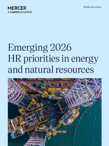 Cover of Mercer's "Emerging 2026 HR priorities in energy and natural resources" recport