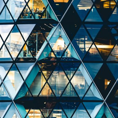 office building with glass triangle windows