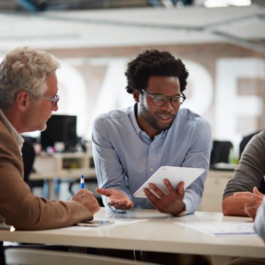Business meeting in a modern office with team members