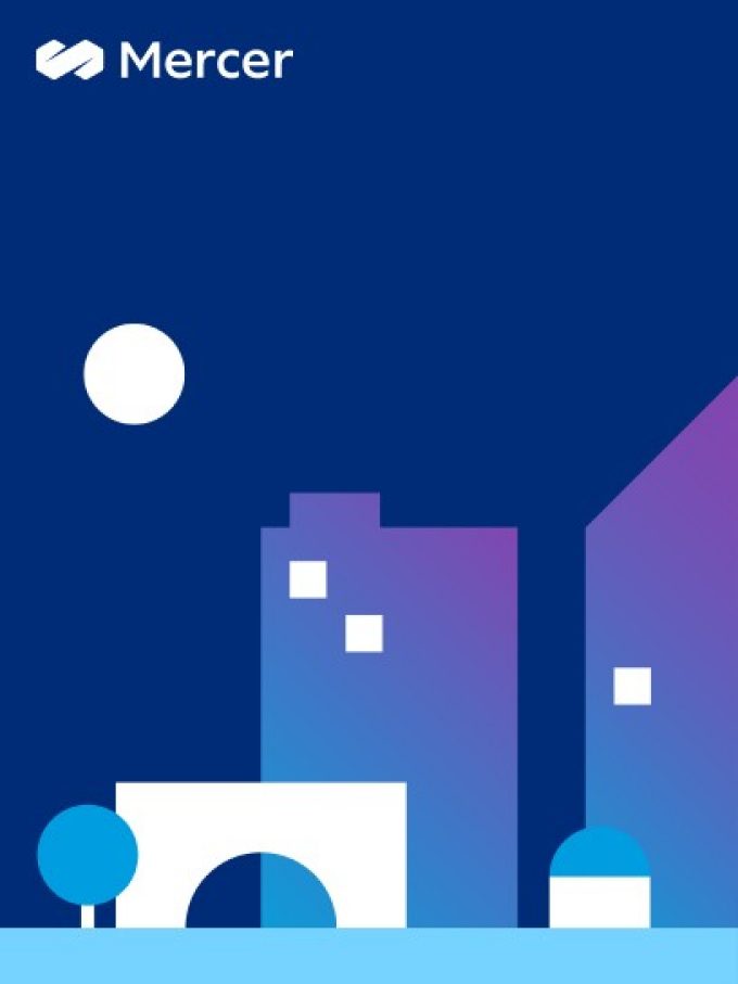 graphic of a town on a blue background