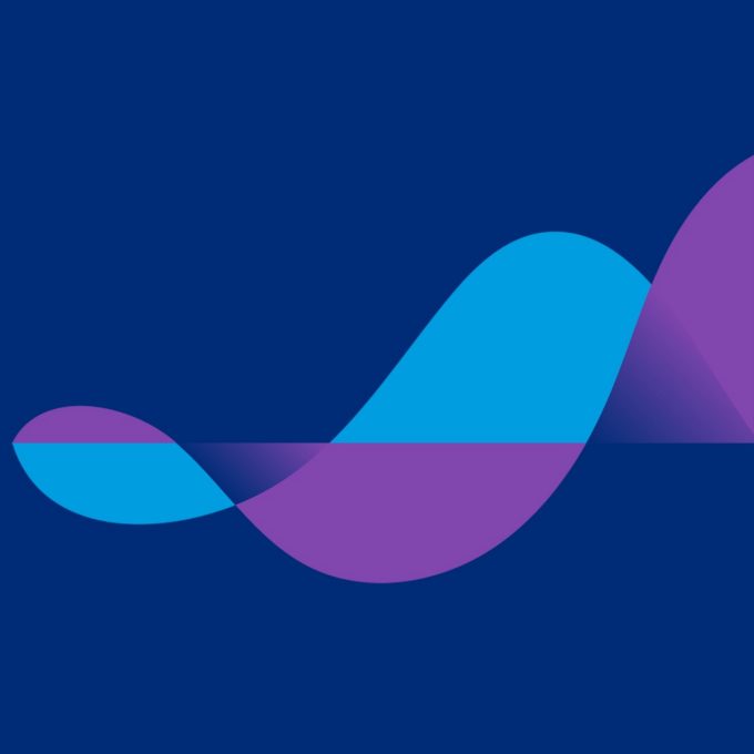 Brand graphic of waves with blue background