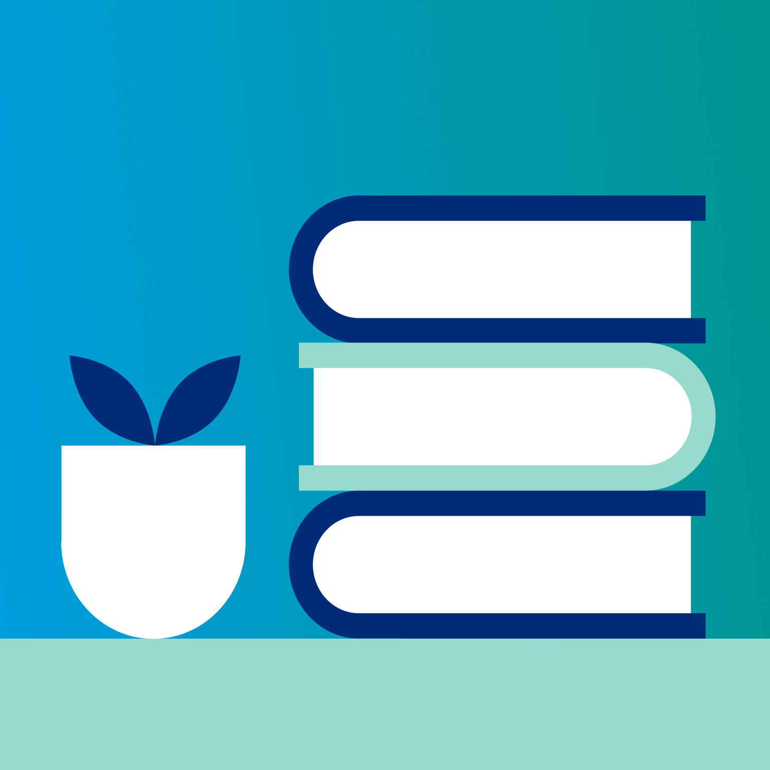 illustration of potted desk plant and stacked books