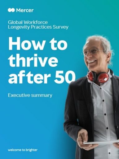 Portada de la Encuesta global sobre prácticas de longevidad de la fuerza laboral: Cómo prosperar después de los 50 años