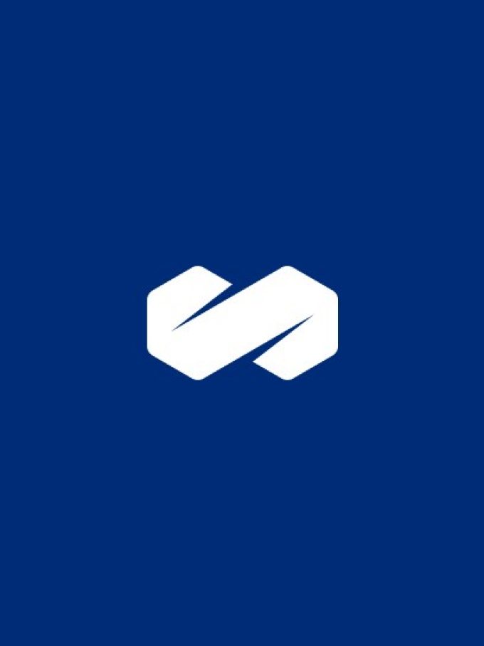 White mercer logo on a blue background