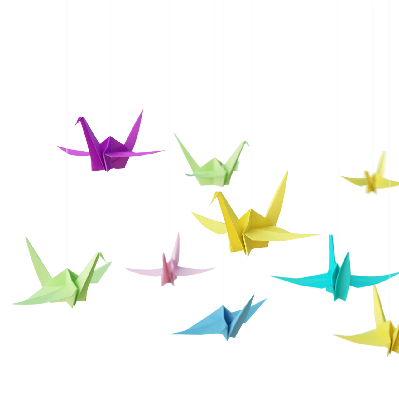 3D illustration-Colorful pastel origami paper cranes