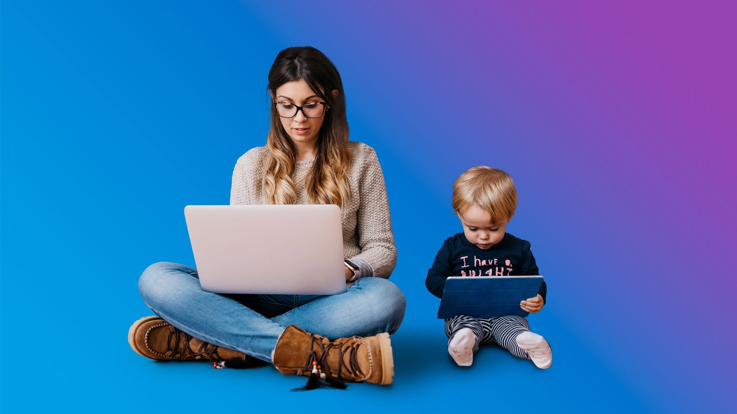 woman and kid using laptop