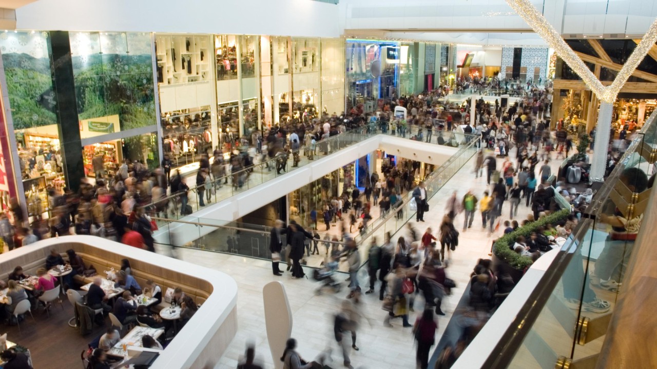 crowd in an inside shopping center