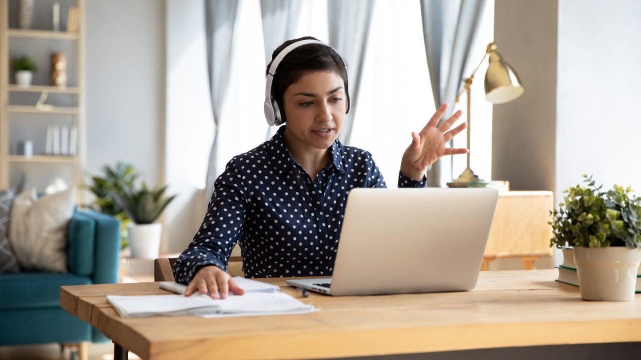 Woman on video call from home