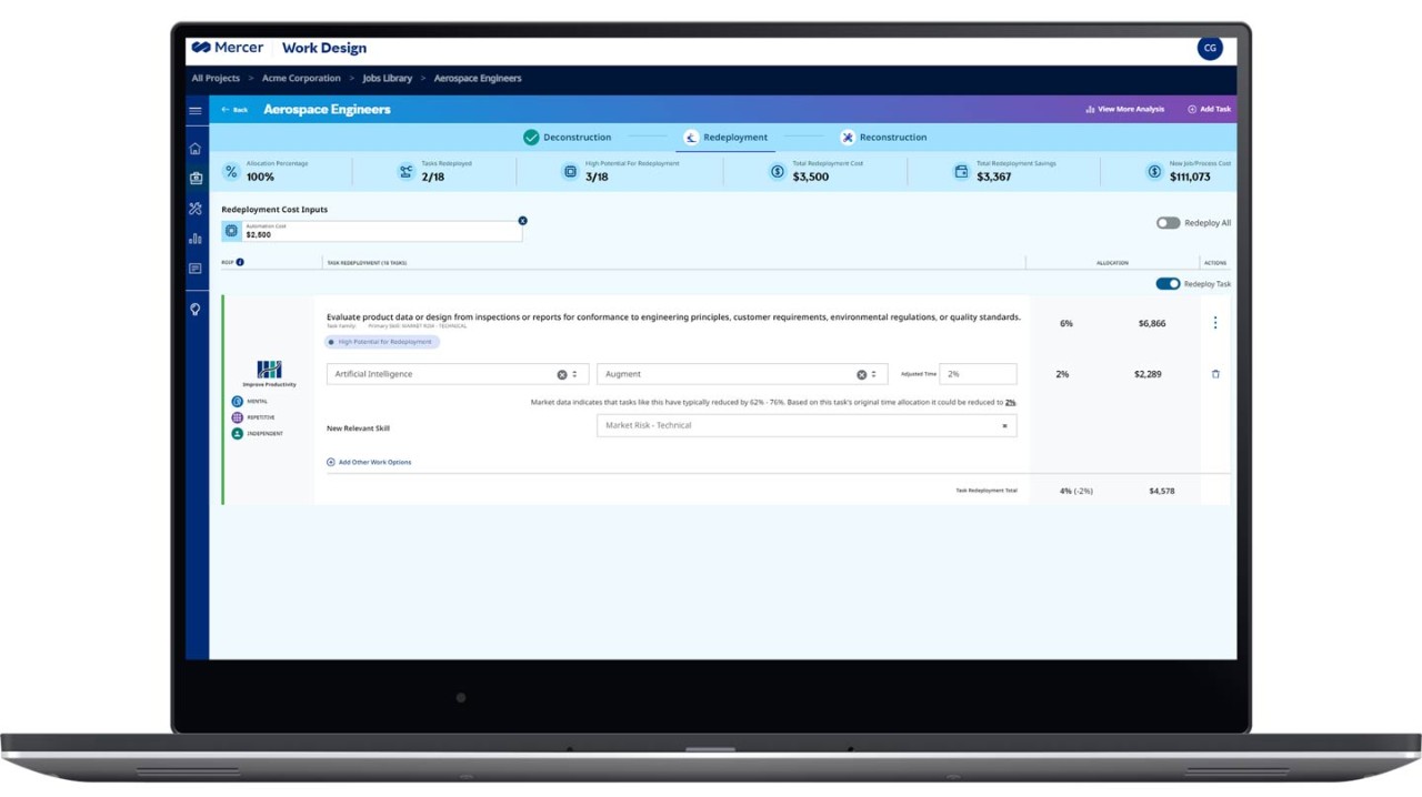 Screenshot of Mercer's Work Design tool