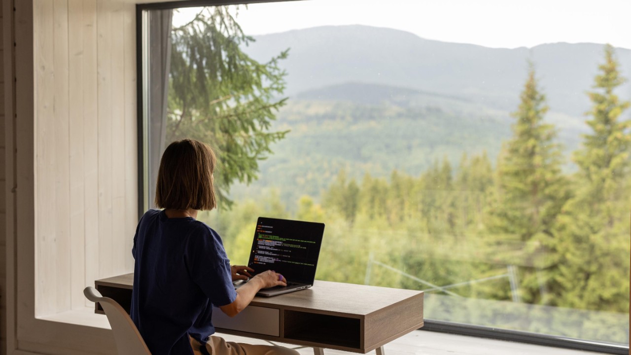 Remote work and escaping to nature concept
