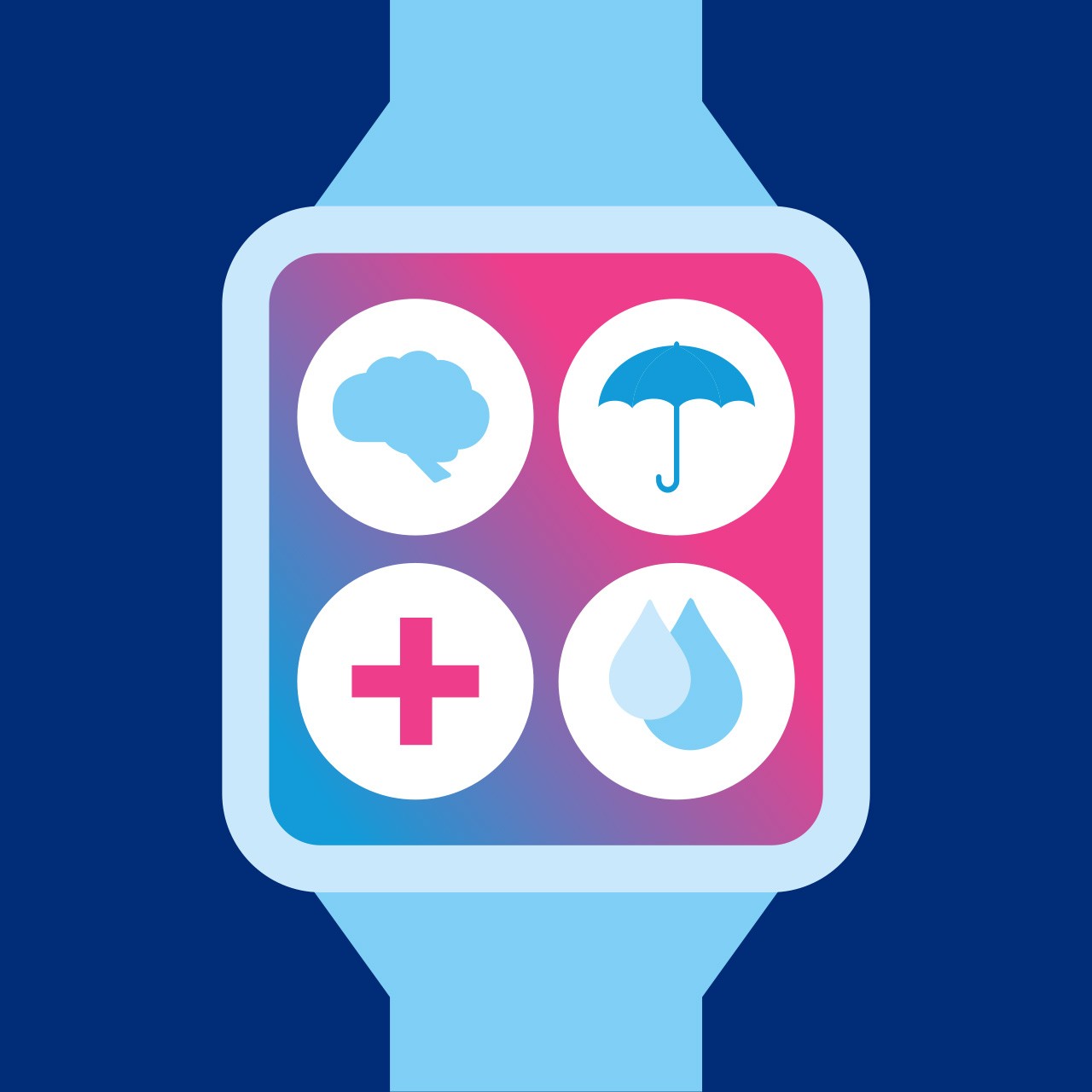 Watch with icons with dark blue background