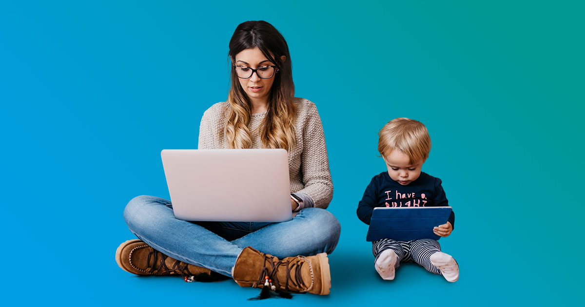 Mother and child working from home