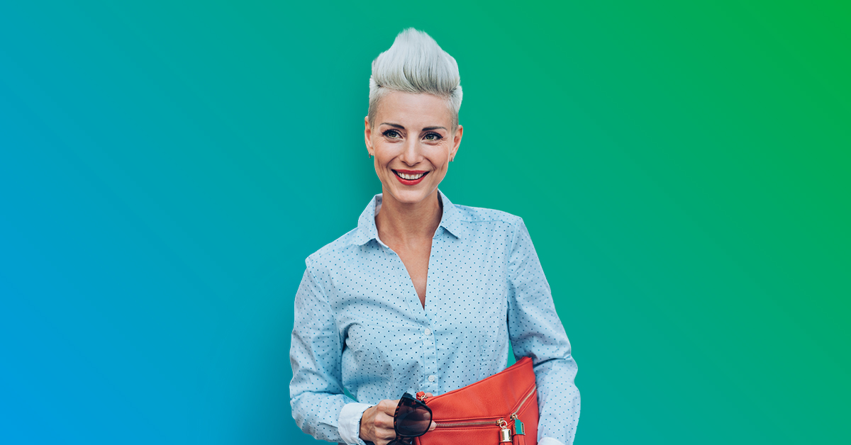 Young businesswoman with short haircut, smiling