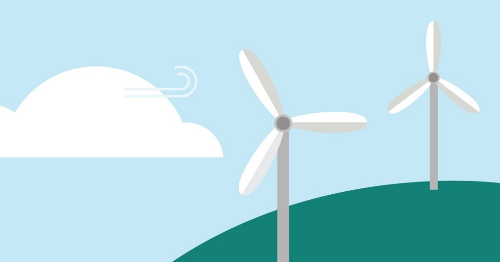 The drawing of windmills on the hill and a cloud in the sky