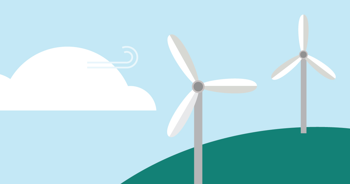 The drawing of windmills on the hill and a cloud in the sky