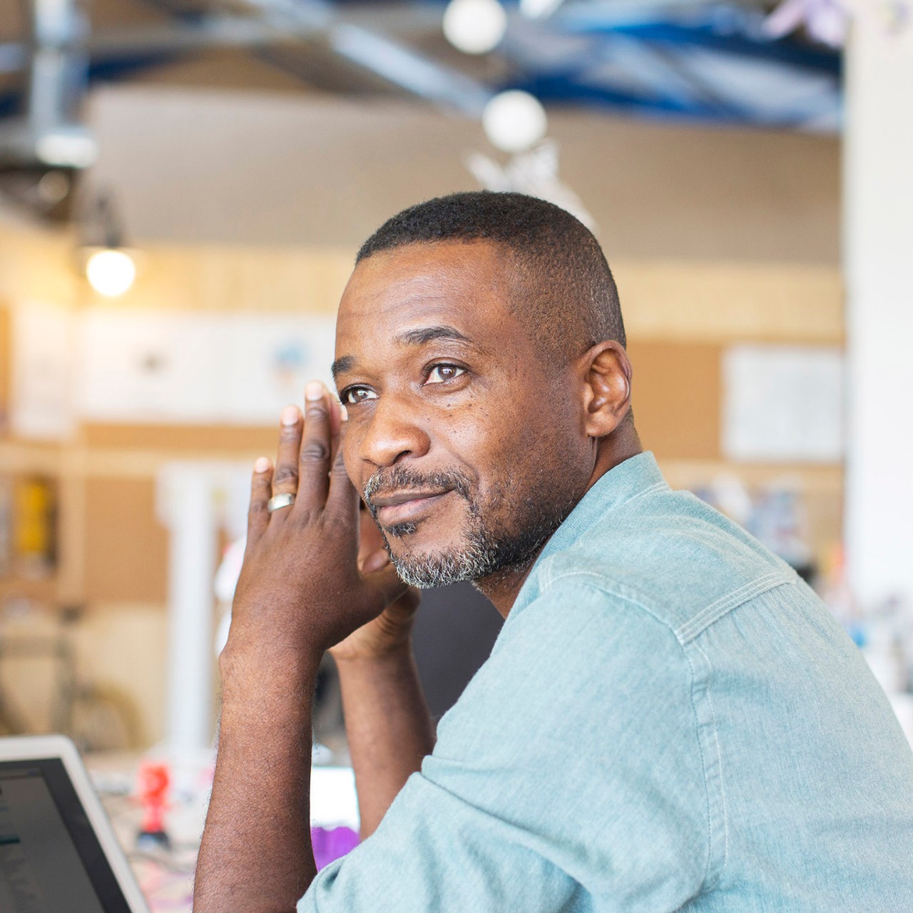 thoughtful man with laptop