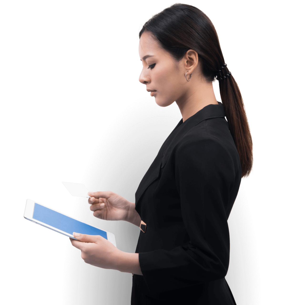 Woman looking at tablet