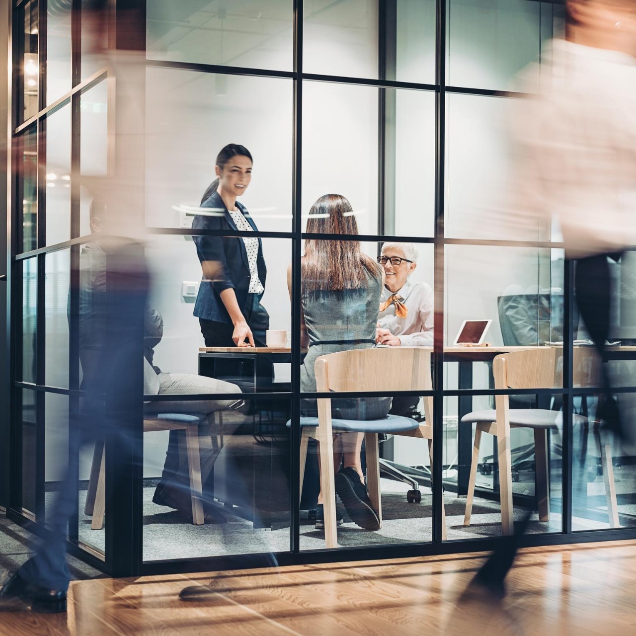 Inside view of an office building with blurred motion