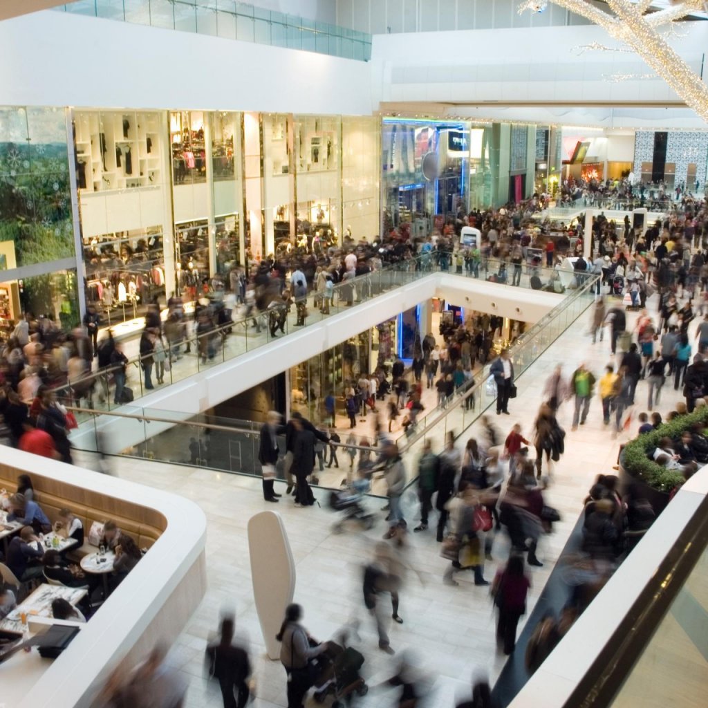crowd in an inside shopping center
