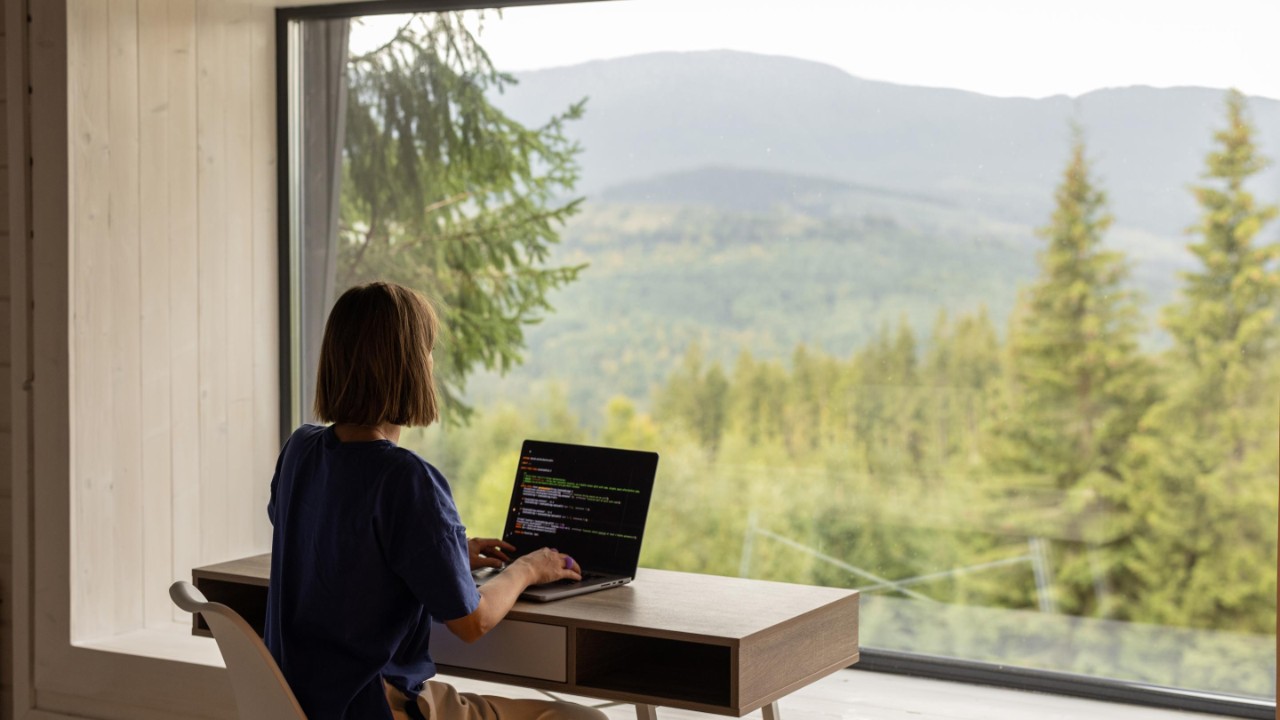 Remote work and escaping to nature concept