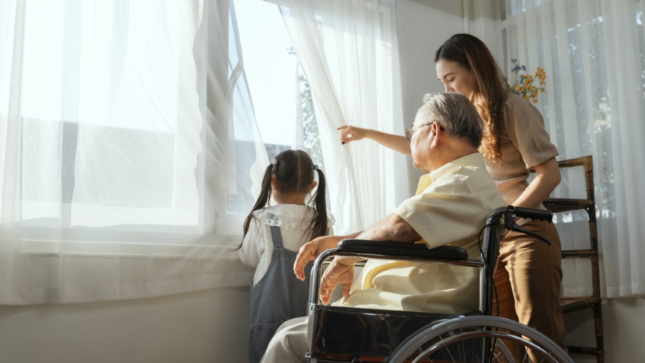 Family looking out the window