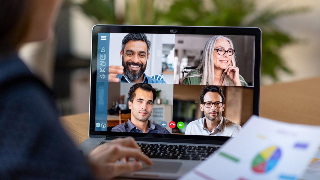 Computer screen showing an online meeting