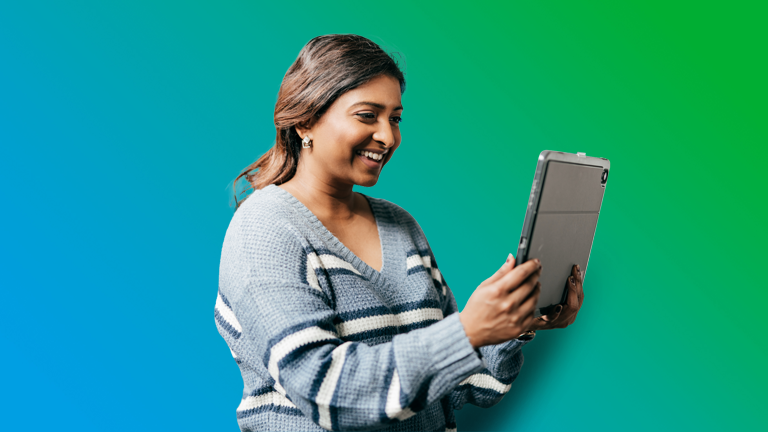 girl looking at laptop