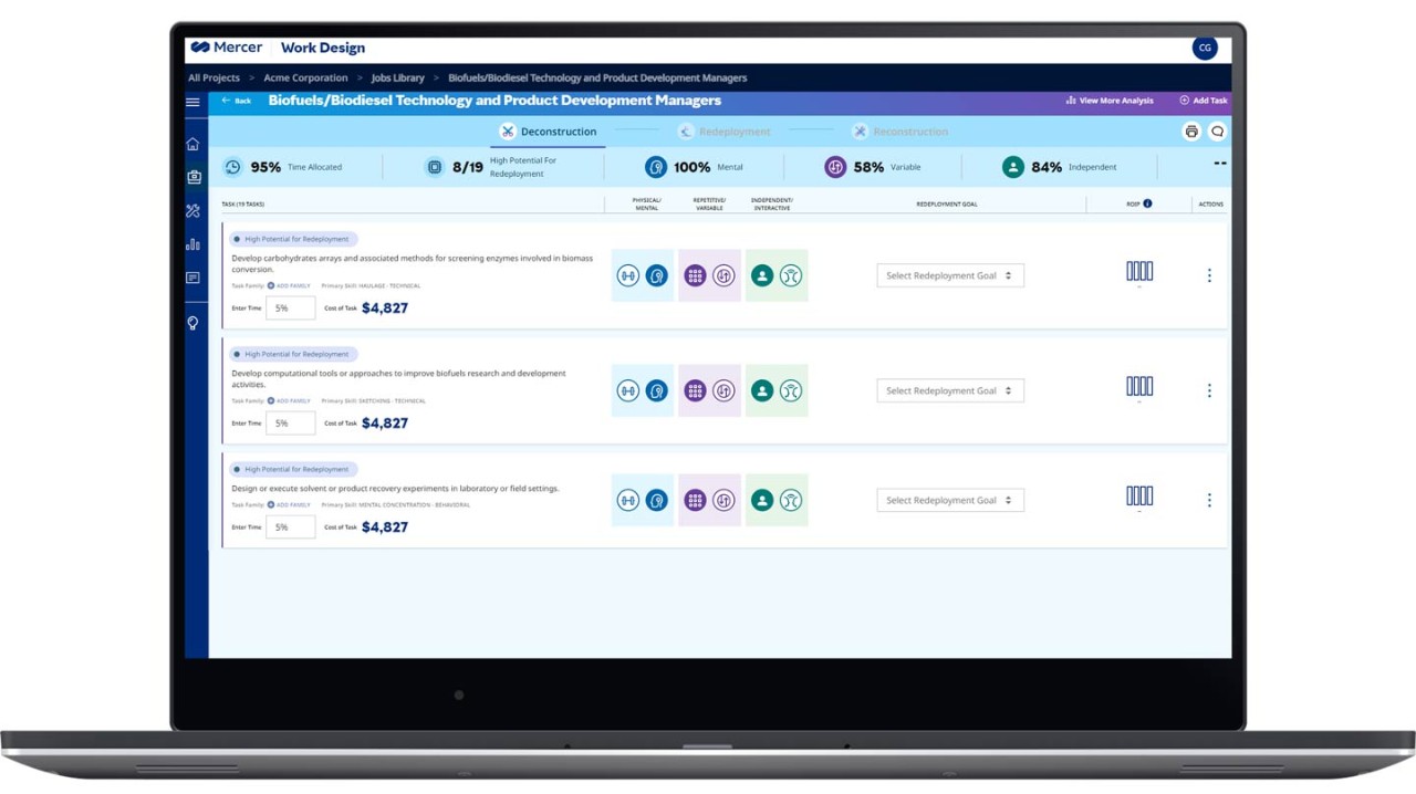 Screenshot of Mercer's Work Design tool