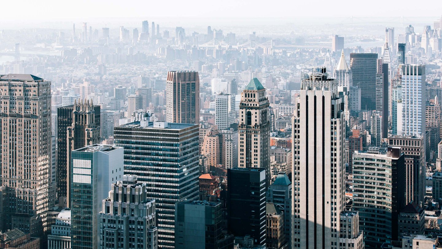financial district with skyscrapers