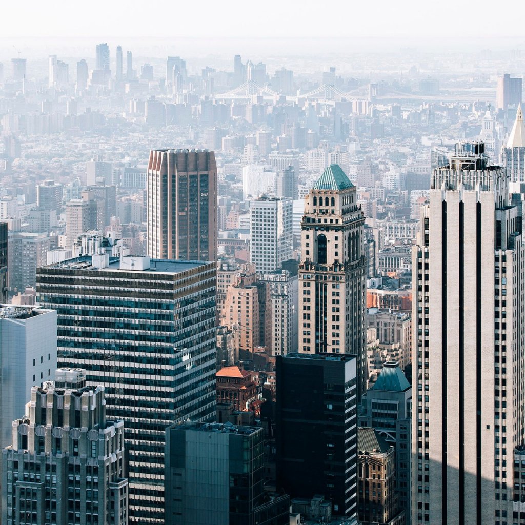 financial district with skyscrapers