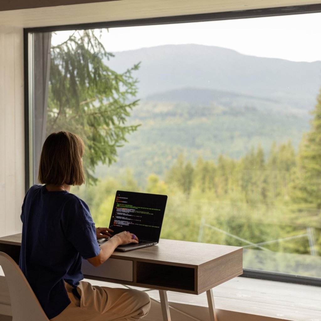 Remote work and escaping to nature concept