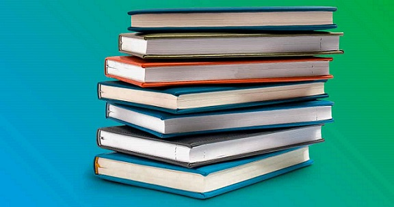 Stack of books - blue to green gradient