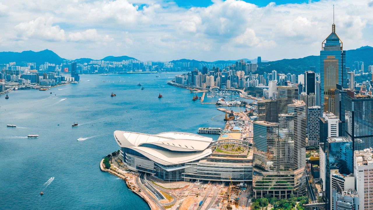 Aerial view of Hong Kong skyline 