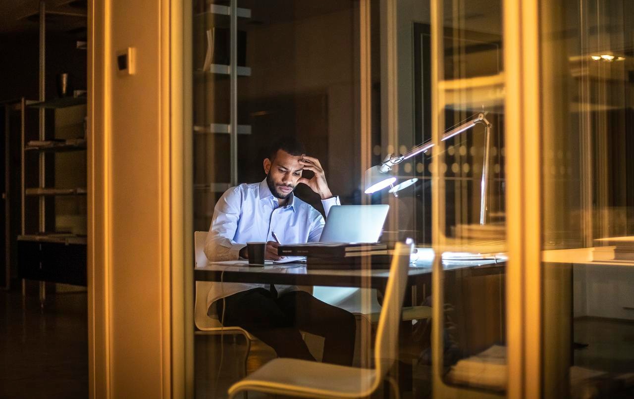 Businessman Working Late in The Office