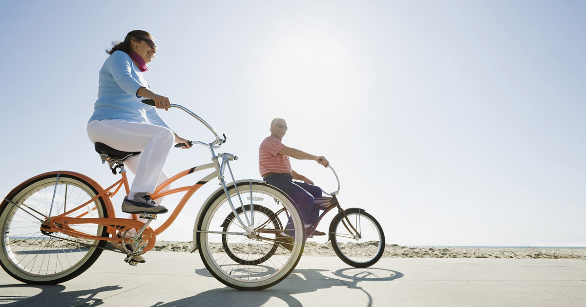 Couple riding bicycles