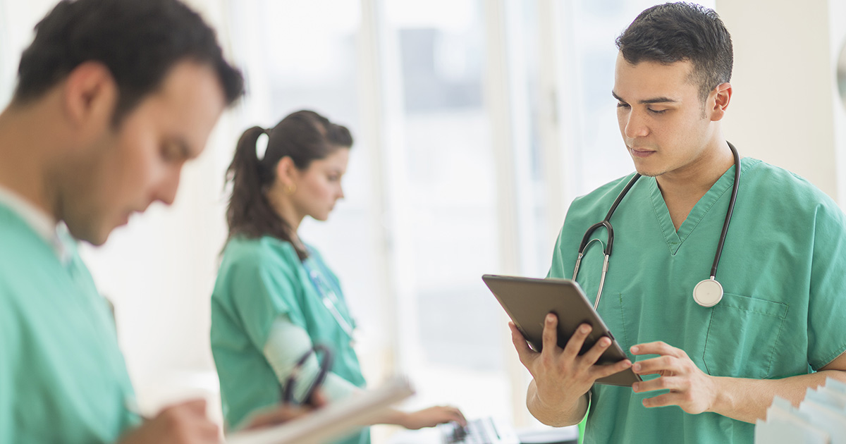 Hispanic nurses working in hospital. Healthcare professionals.