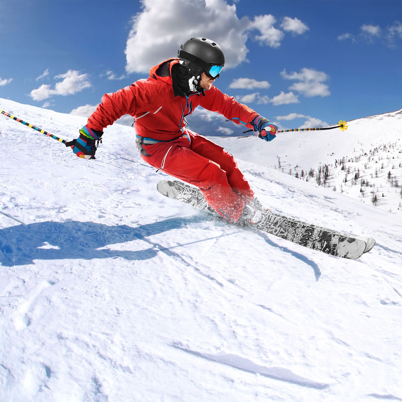 Man skiing downhill