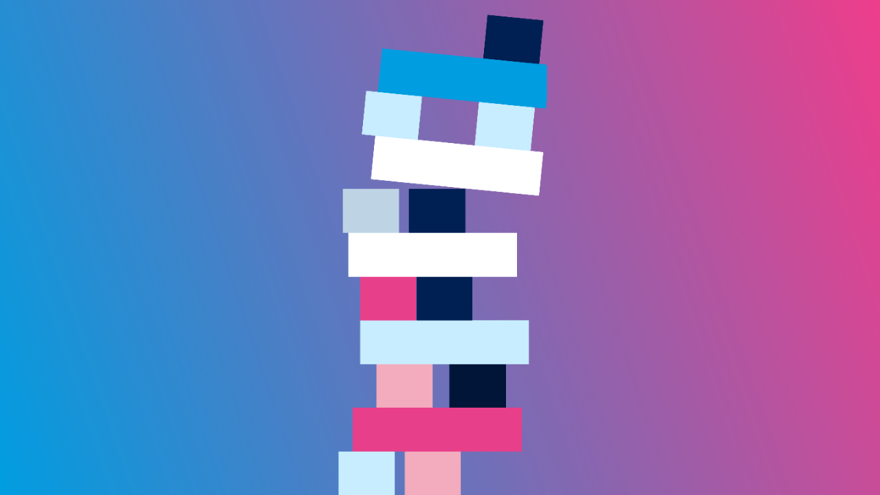 Jenga blocks on blue to pink gradient background