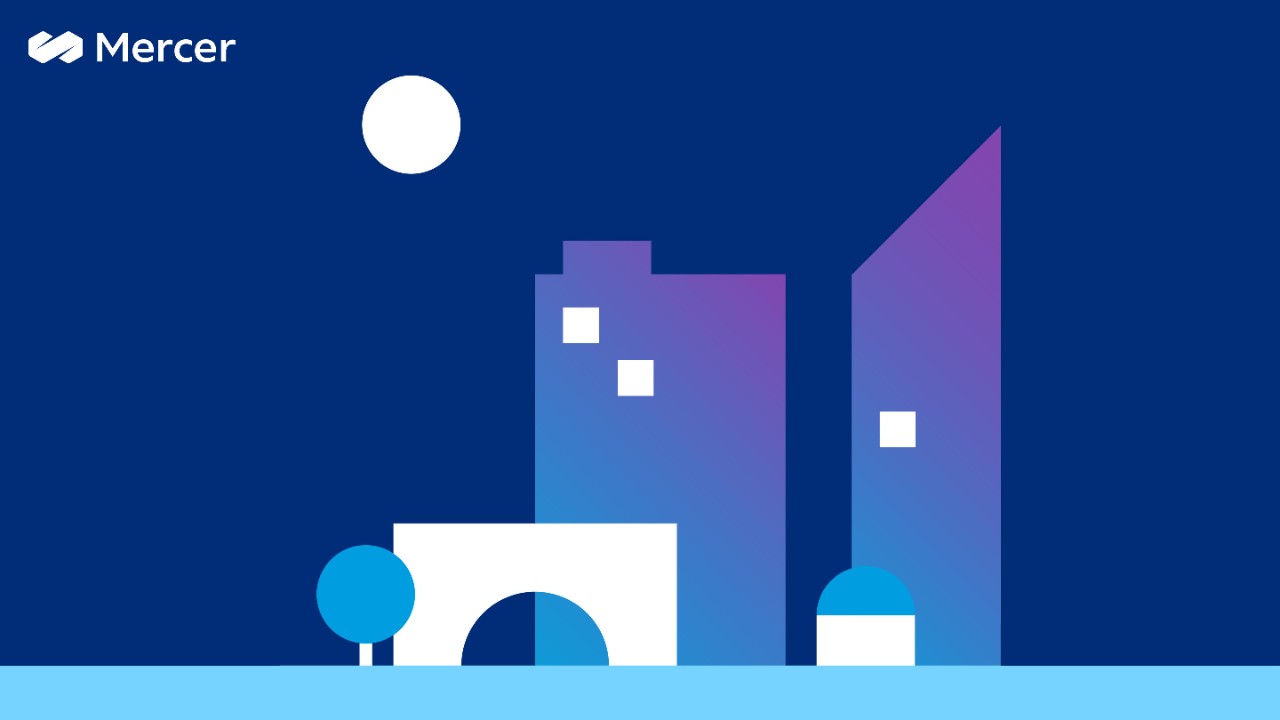 Graphic cityscape on a blue background