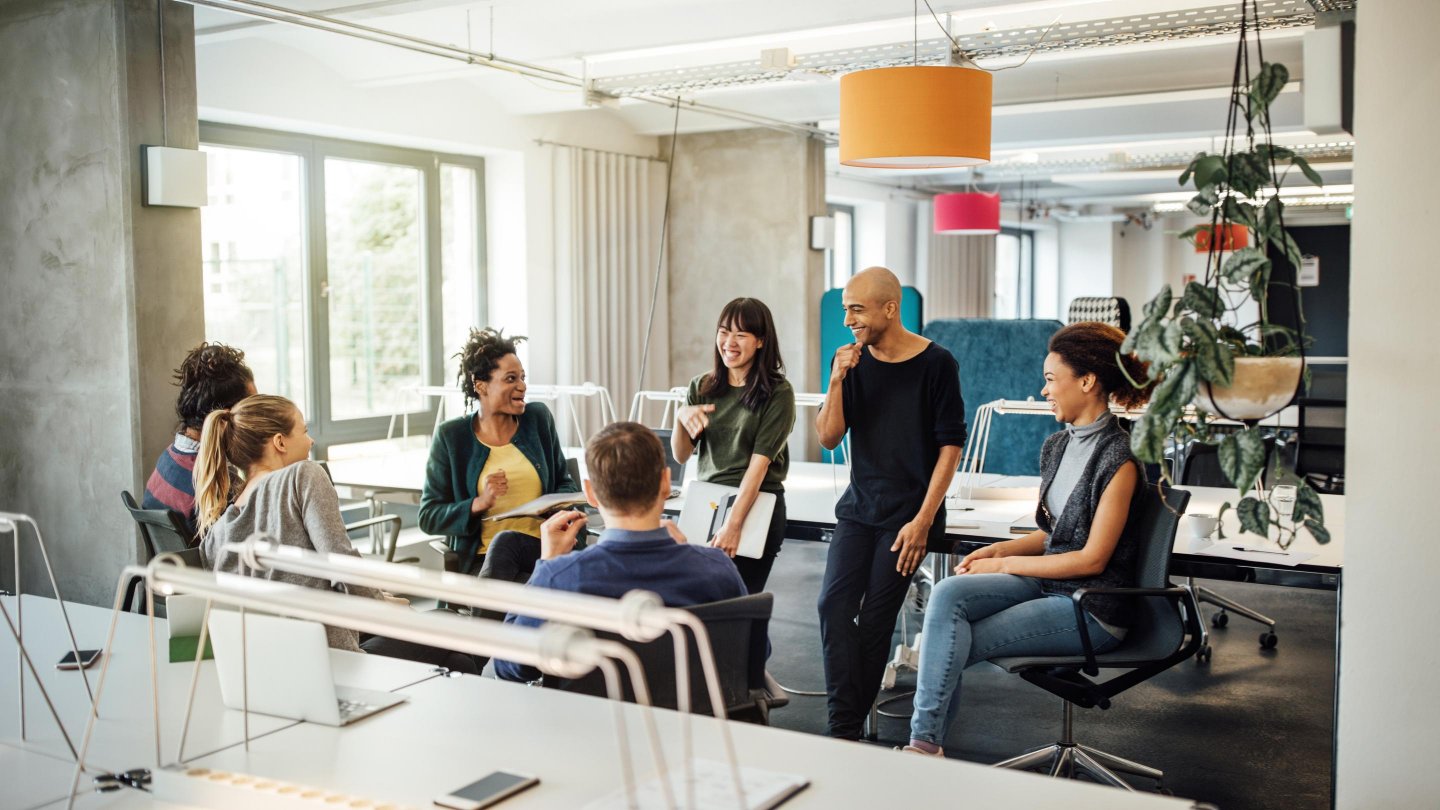 group of coworkers talking