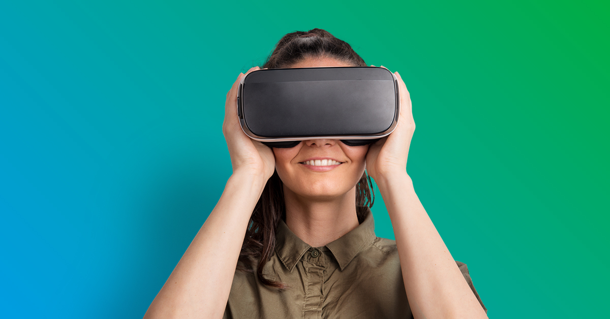 woman wearing virtual reality goggles 