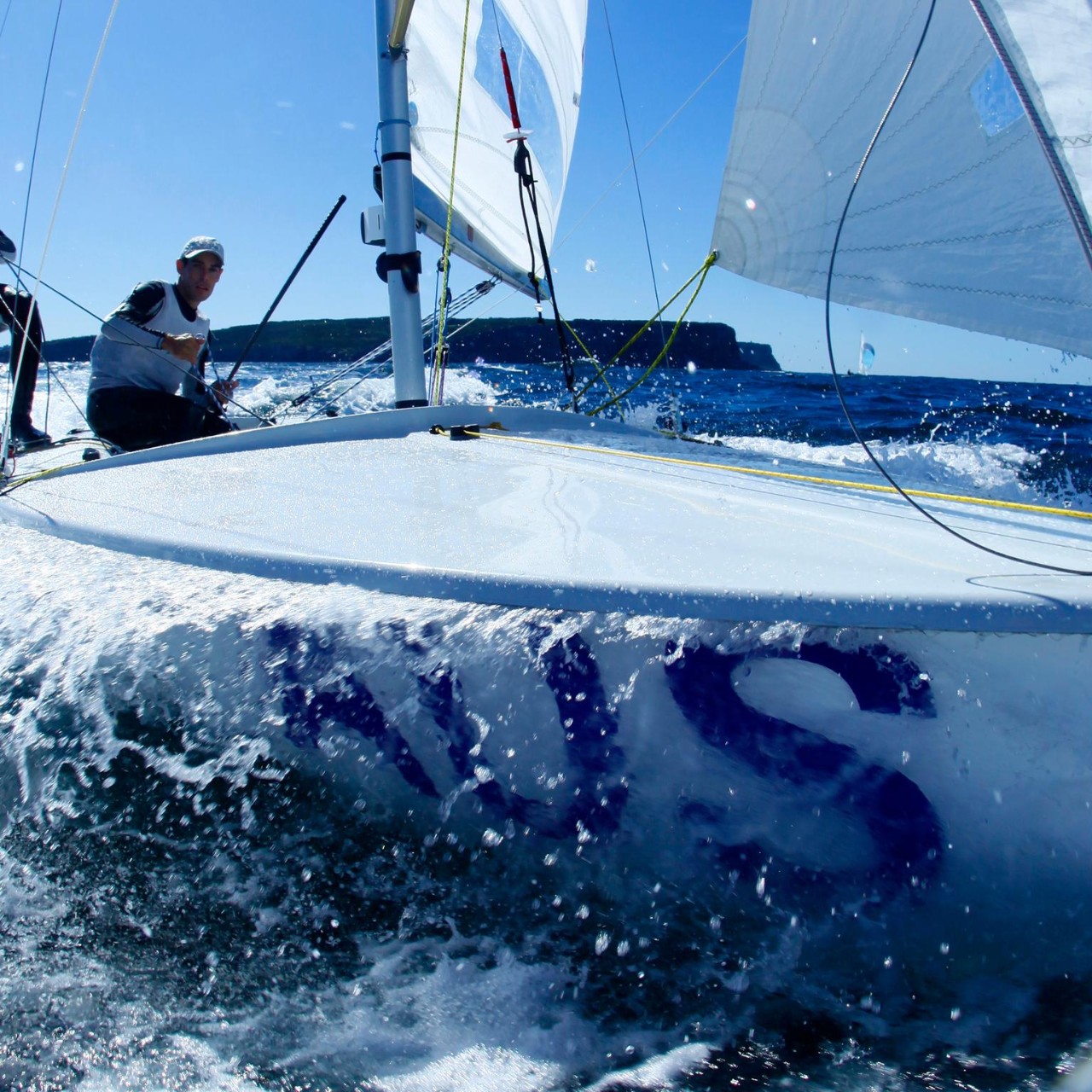 Two men sailing the boat