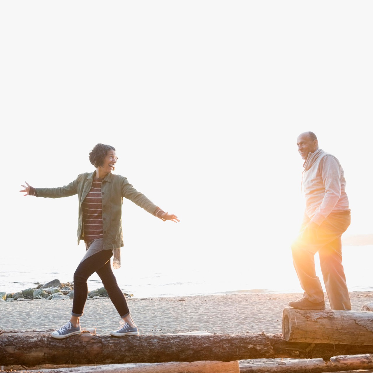 middle aged couple enjoying the beach