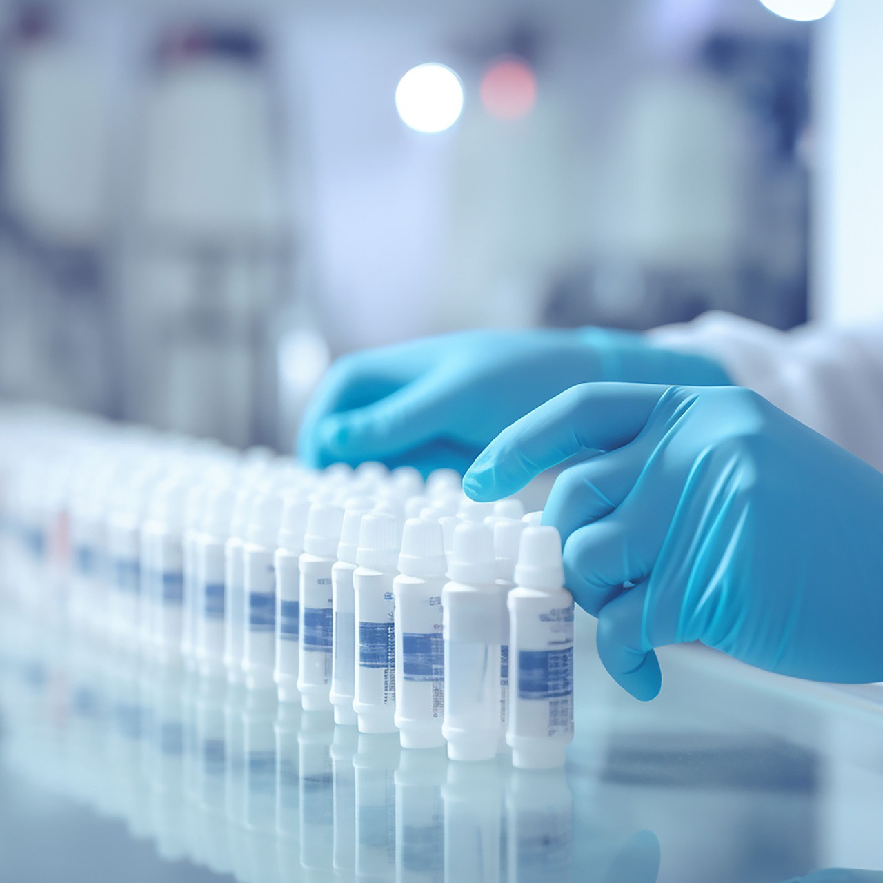 Medical vials on production line at pharmaceutical factory