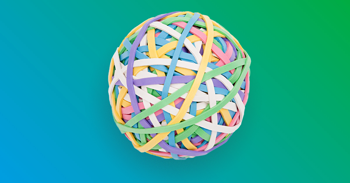 Rubber band ball in pastel colors - blue to green gradient