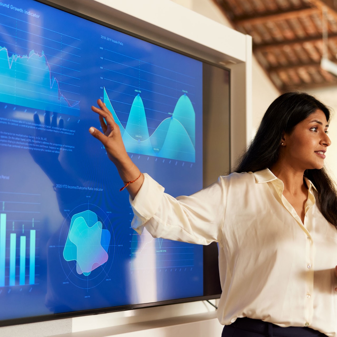 Young woman presenting speech chart