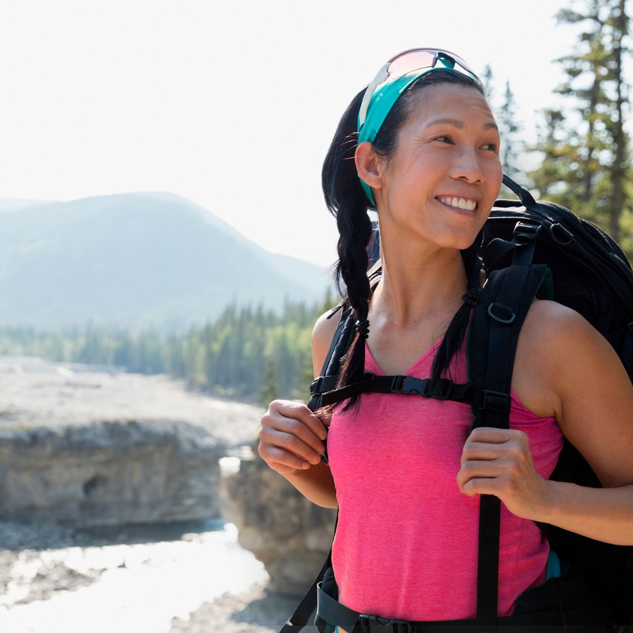 woman hiking smiling