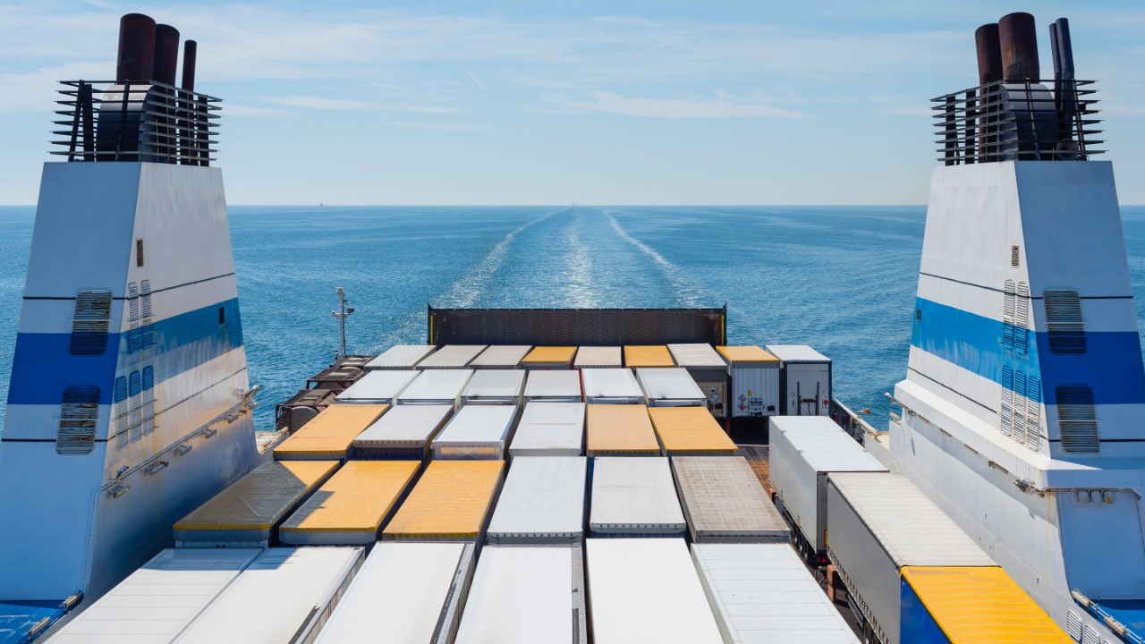 Baltic Sea, Gulf of Finland, ferry with truck trailers
