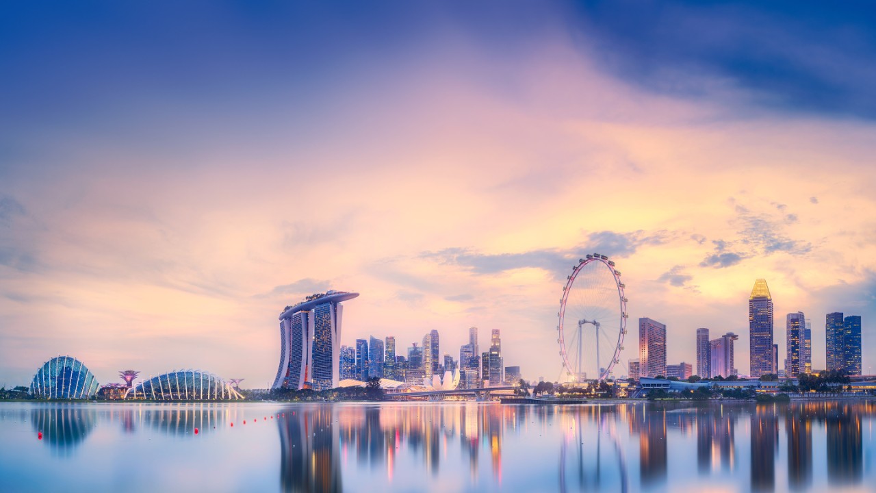Vibrant panorama background of Singapore skyline at the business bay