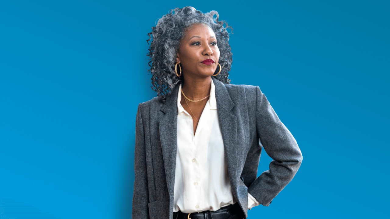 Professional woman with a serious expression on her face.